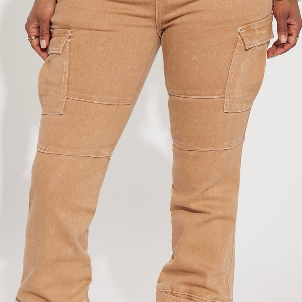Fashion Nova alternate tan stretch cargo jeans size 13 brown / white - Picture 6 of 10